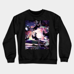 Cowboy Space Cat Riding Dinosaur T-Rex, Cats Dinos Crewneck Sweatshirt